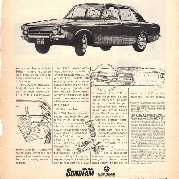 Vintage 1968 Sunbeam Arrow Print Ad PA554 - Picture 1 of 1